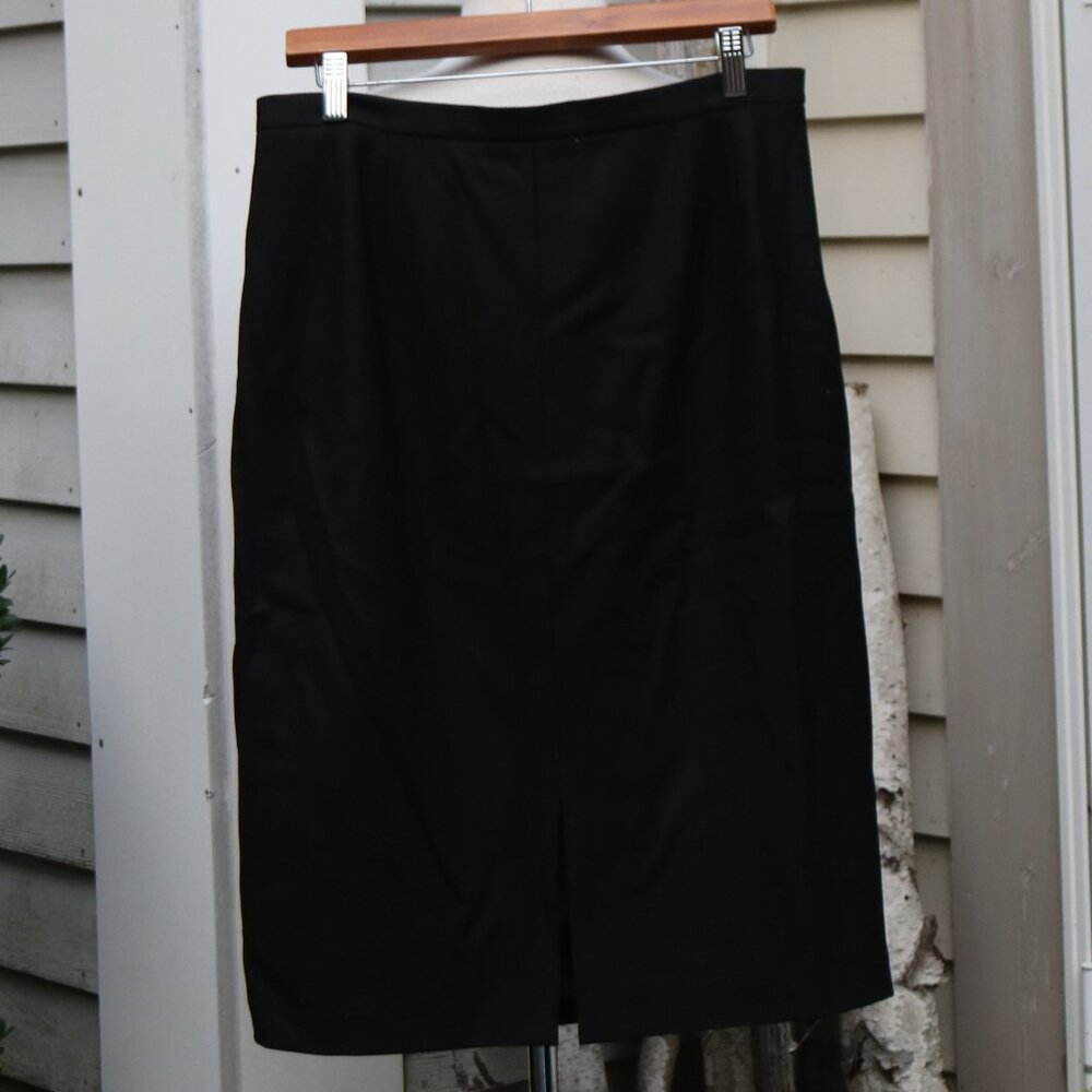 Talbots Black Front Slit Stretch Wool Blend Knee Length Pencil Skirt Sz 14